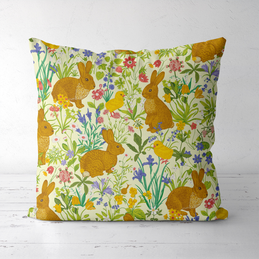 Throw Pillow – Vintage Bunny Meadow Floral Print