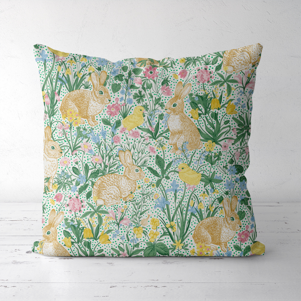 Throw Pillow – Vintage Bunny Meadow Floral Print