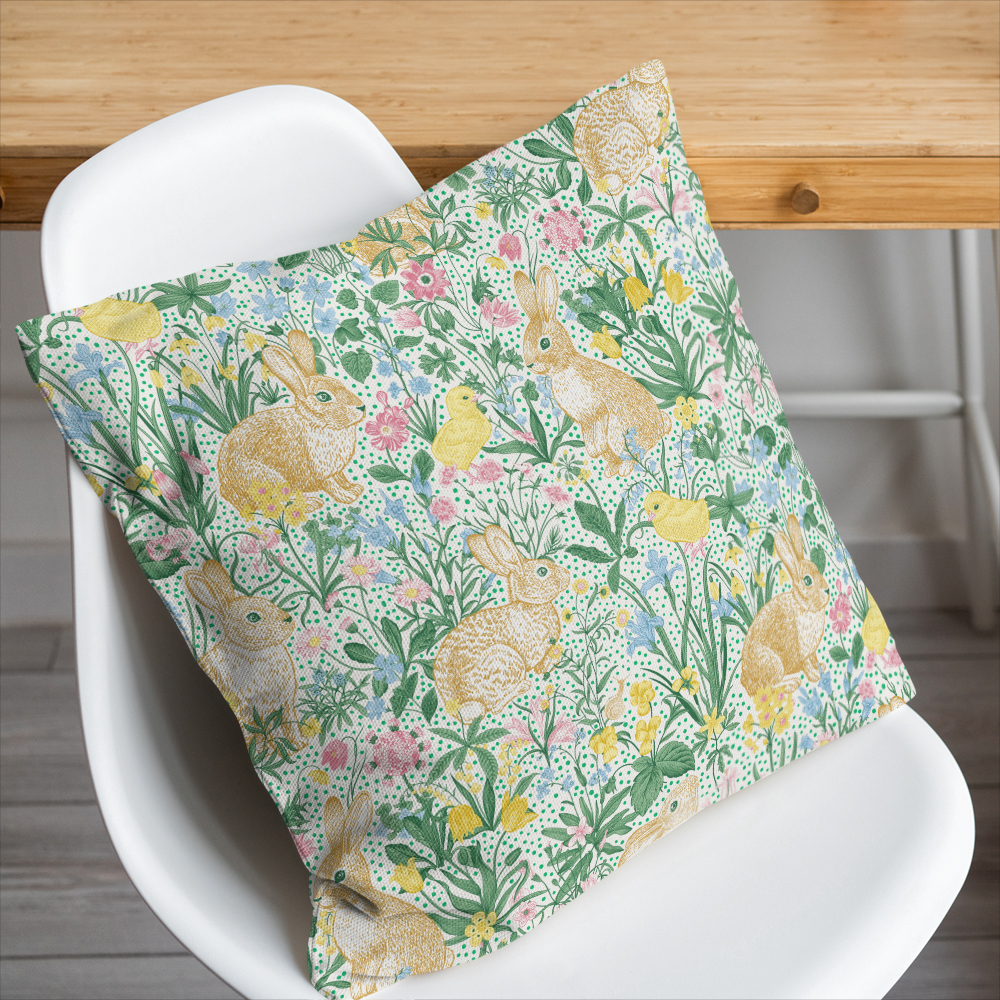 Throw Pillow – Vintage Bunny Meadow Floral Print