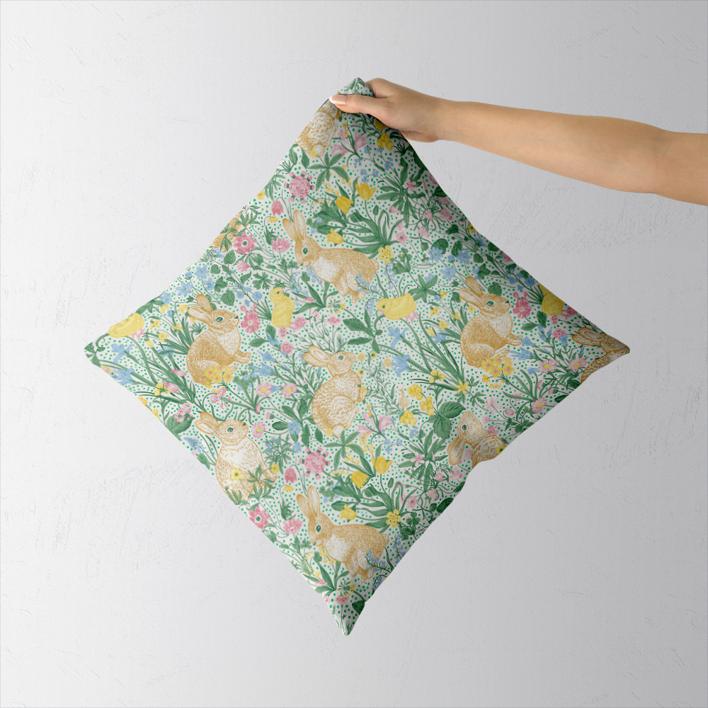 Throw Pillow – Vintage Bunny Meadow Floral Print