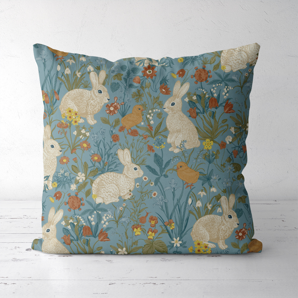 Throw Pillow – Vintage Bunny Meadow Floral Print