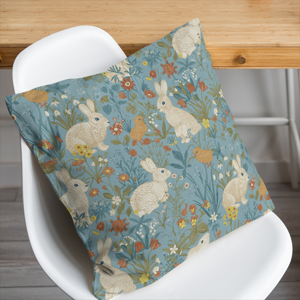 Throw Pillow – Vintage Bunny Meadow Floral Print