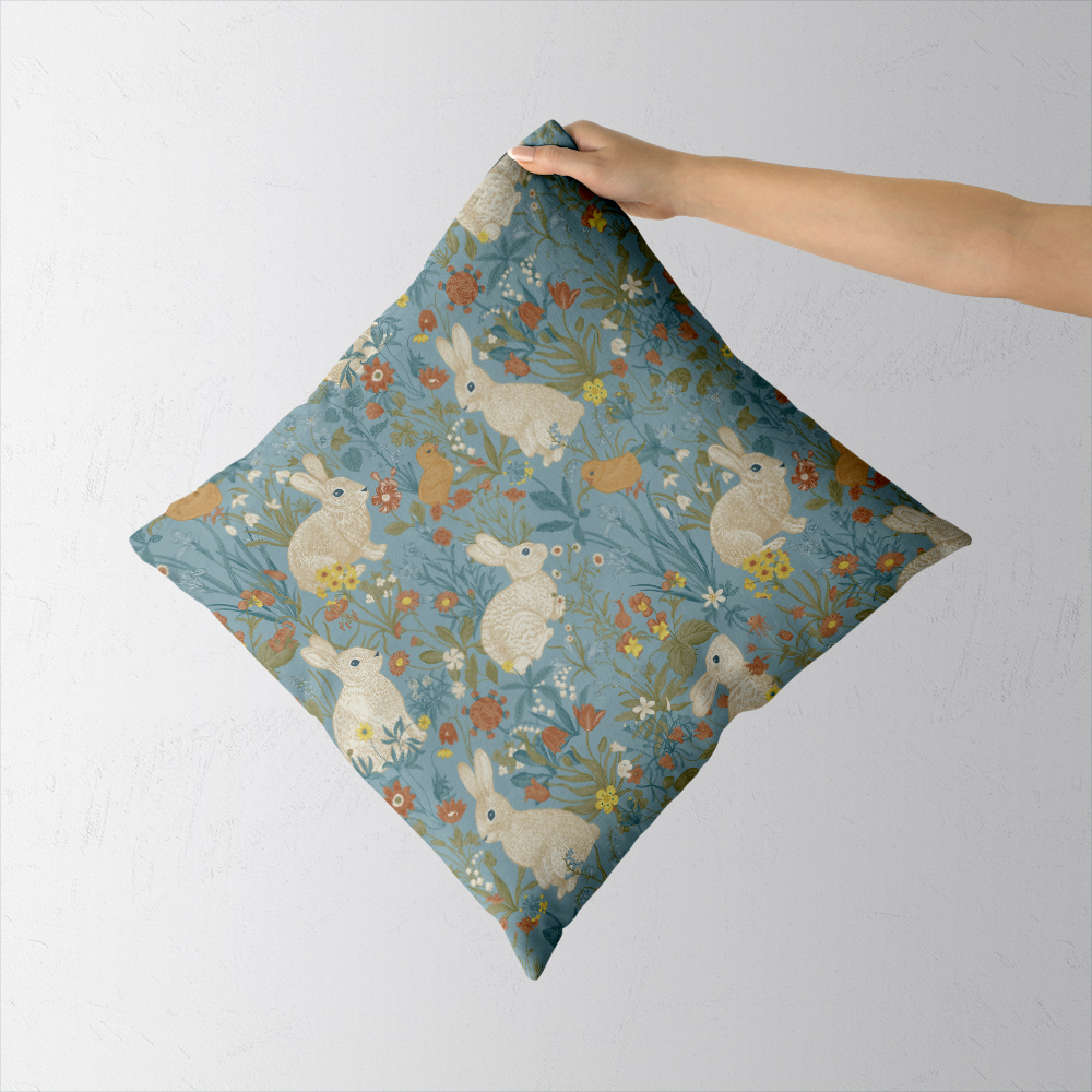 Throw Pillow – Vintage Bunny Meadow Floral Print