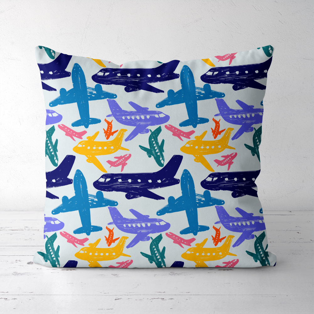 Throw Pillow – Hand Drawn Colorful Funny Airplanes