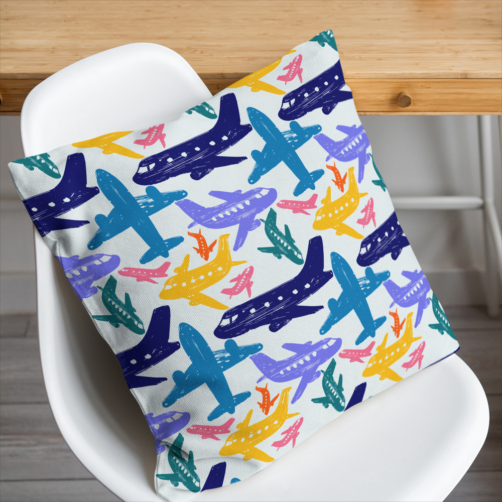 Throw Pillow – Hand Drawn Colorful Funny Airplanes