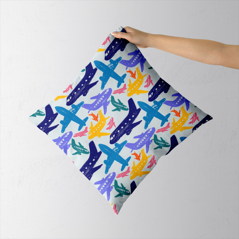 Throw Pillow – Hand Drawn Colorful Funny Airplanes