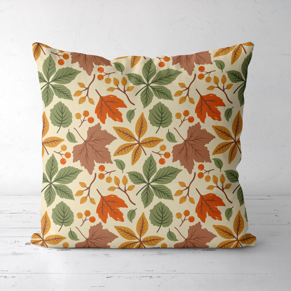 Throw Pillow – Colorful Autumn Leaves & Berry Thanksgiving
