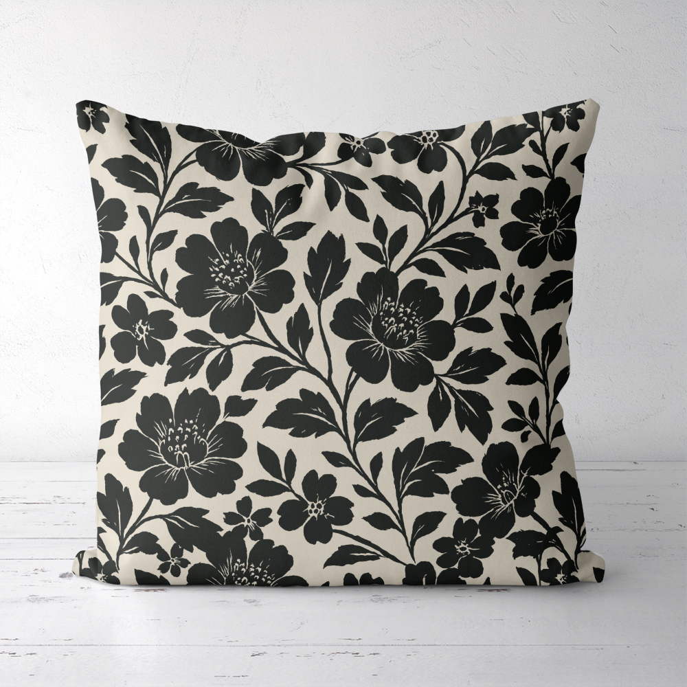 Throw Pillow – Vintage Elegant Botanical Black Floral