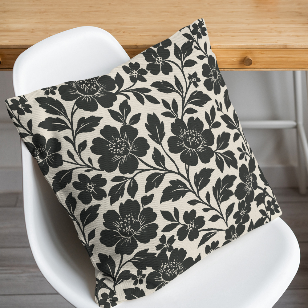 Throw Pillow – Vintage Elegant Botanical Black Floral