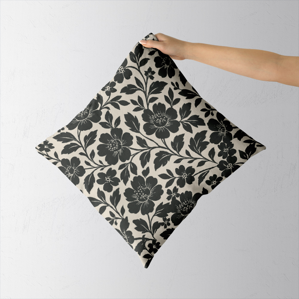 Throw Pillow – Vintage Elegant Botanical Black Floral