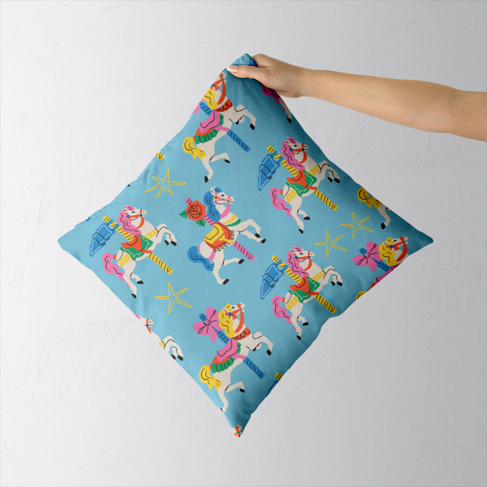 Throw Pillow – Hand drawn Colorful Carousel Horses