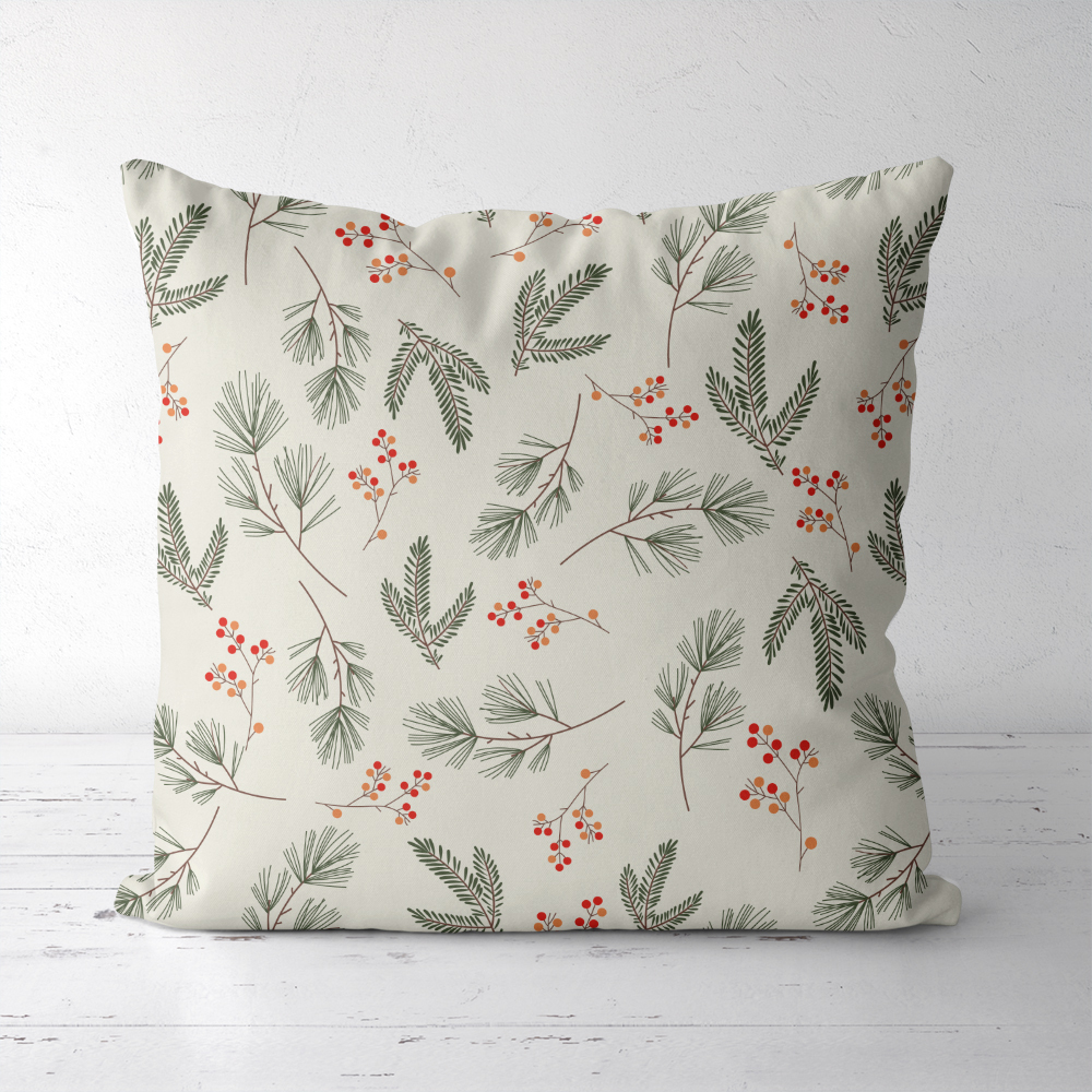 Throw Pillow – Hygge Fir Branches & Berries