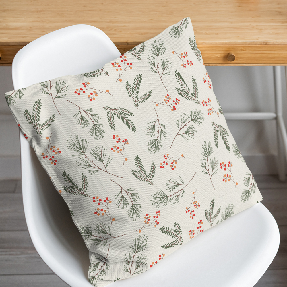 Throw Pillow – Hygge Fir Branches & Berries