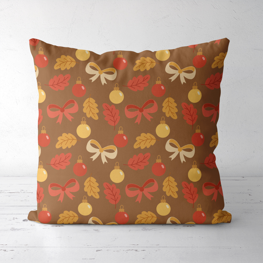 Throw Pillow – Rustic Autumn Leaf Ribbon Bow Bauble