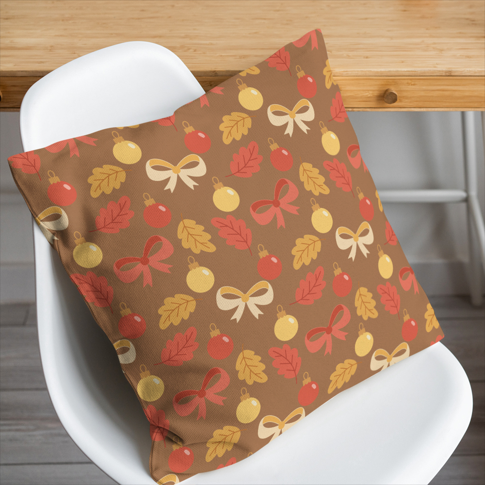 Throw Pillow – Rustic Autumn Leaf Ribbon Bow Bauble
