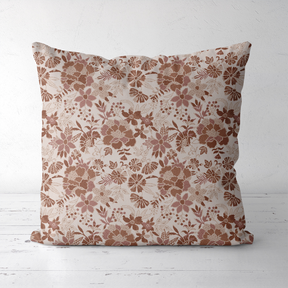 Throw Pillow – Terracotta Cream Vintage Boho Floral
