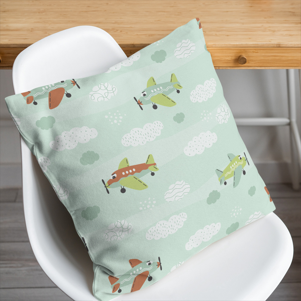 Throw Pillow – Cute Cartoon Airplanes & Clouds Pattern
