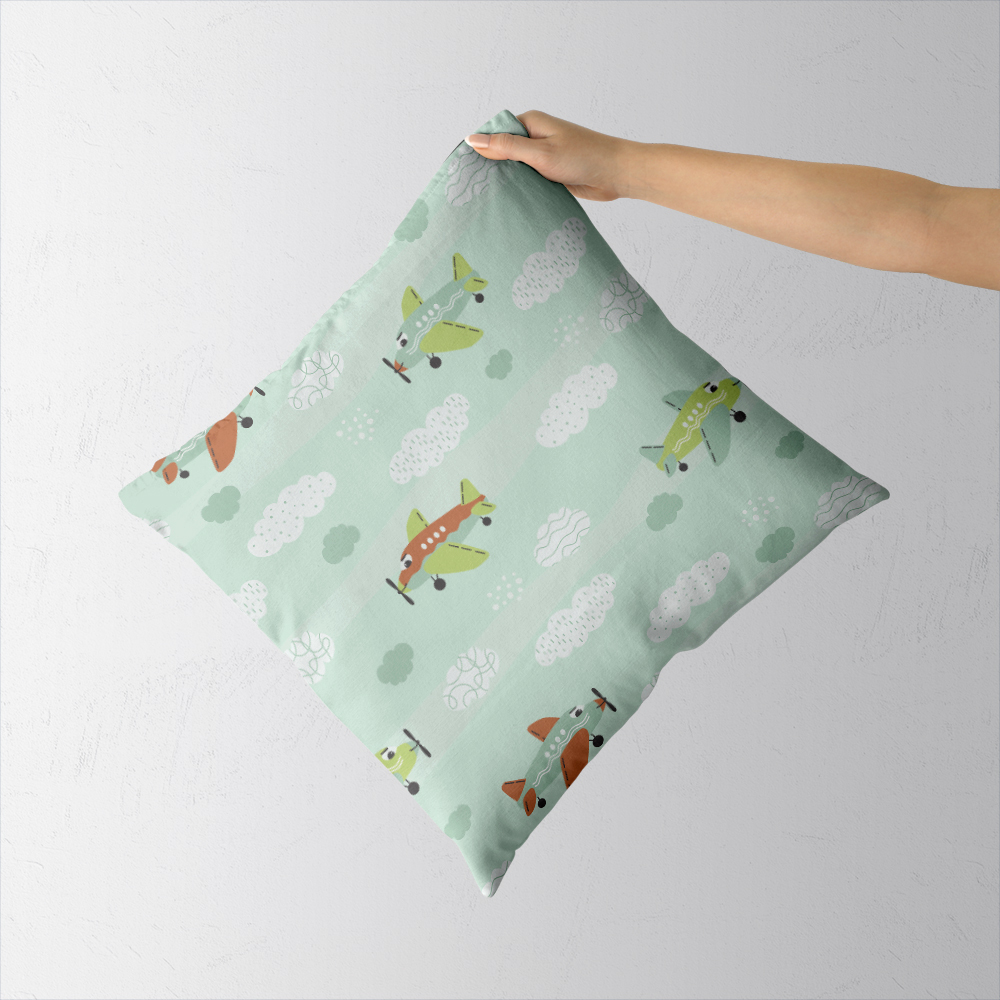 Throw Pillow – Cute Cartoon Airplanes & Clouds Pattern