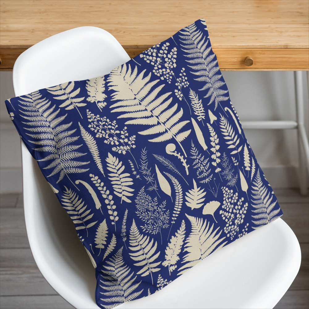 Throw Pillow – Vintage Blue Ferns Botanical Pattern