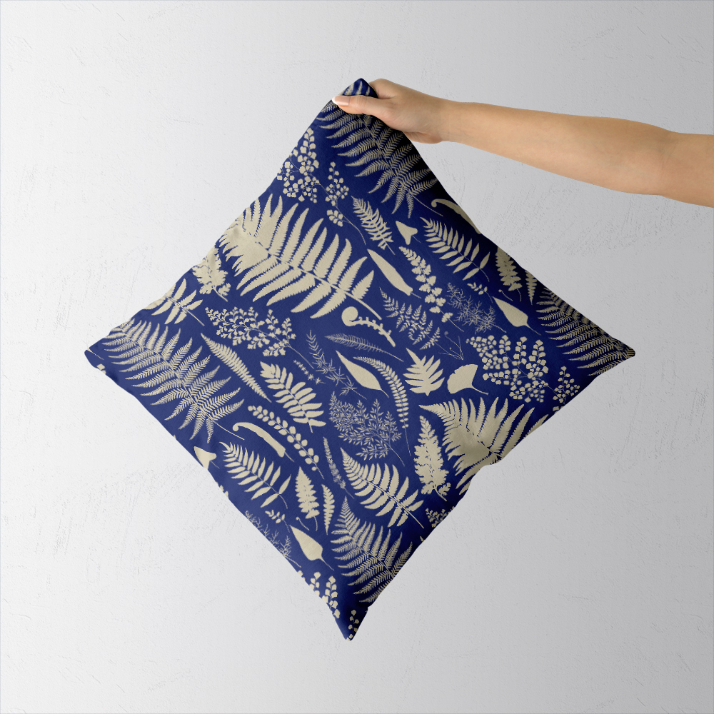 Throw Pillow – Vintage Blue Ferns Botanical Pattern