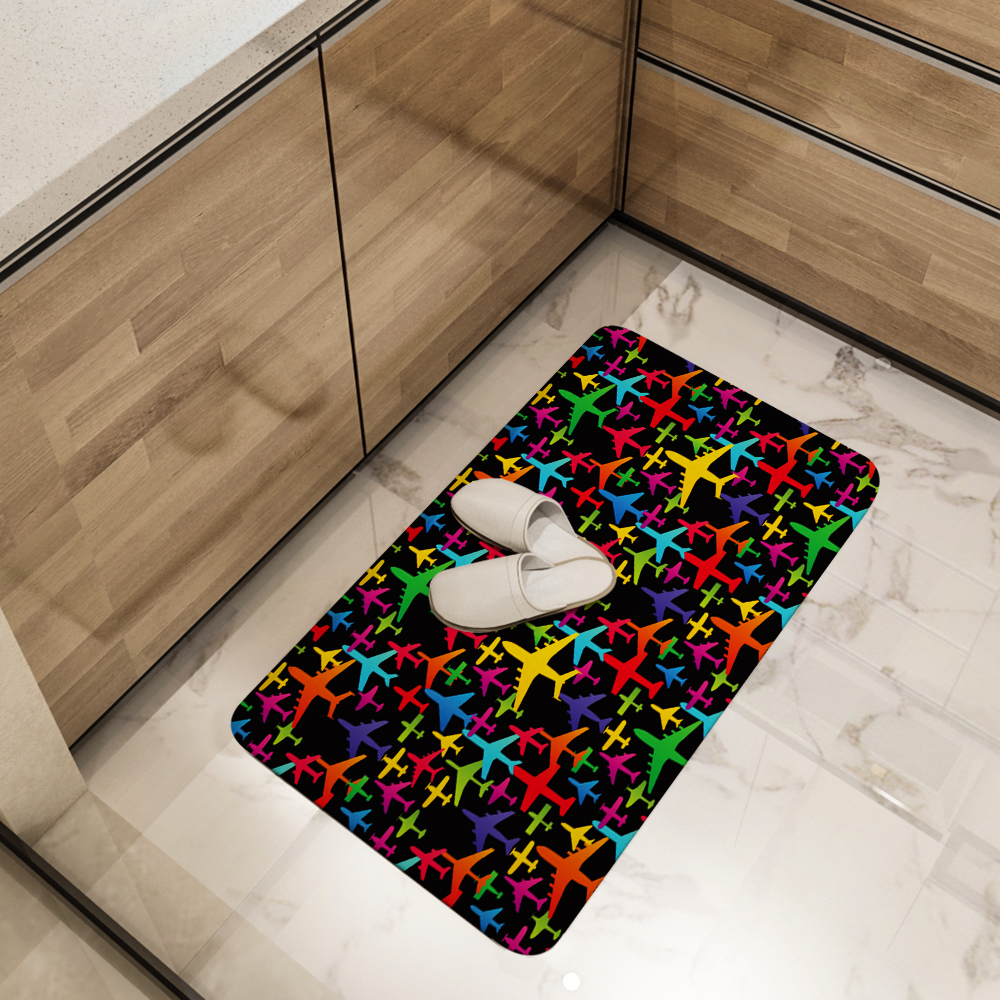 Kitchen Floor Mats – Colorful Airplane Aviation Pattern
