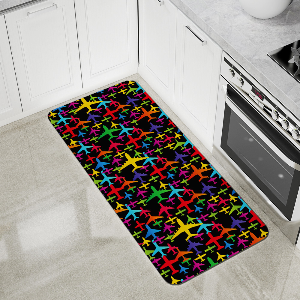 Kitchen Floor Mats – Colorful Airplane Aviation Pattern