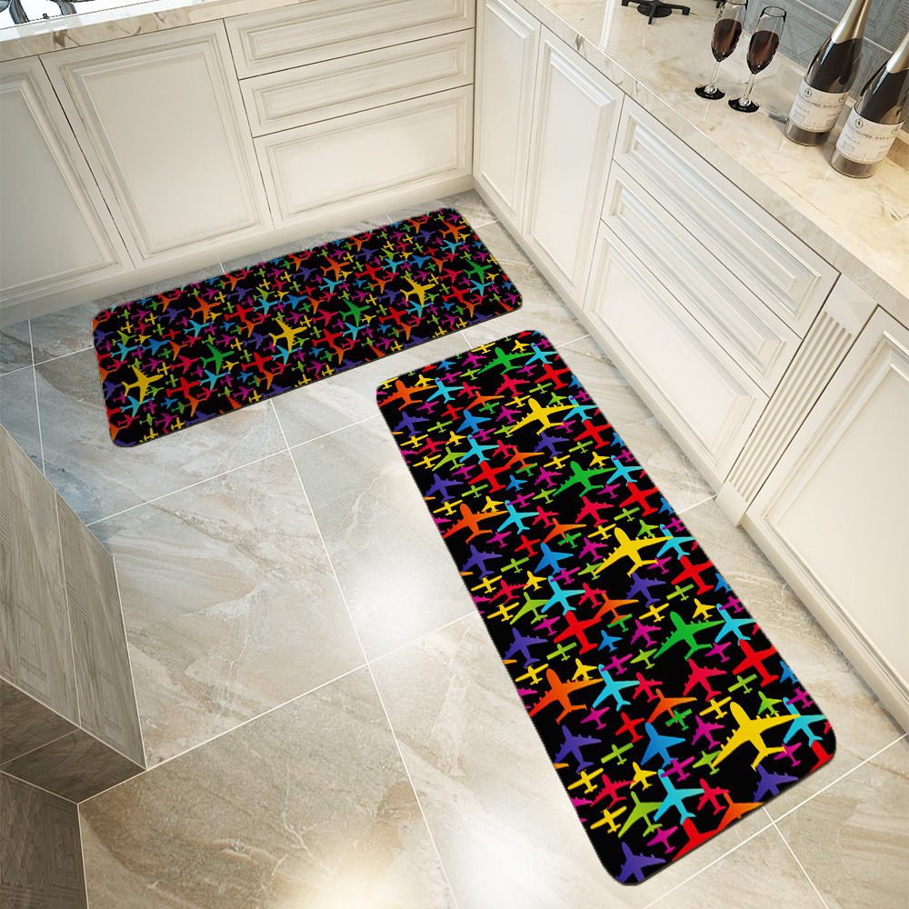 Kitchen Floor Mats – Colorful Airplane Aviation Pattern