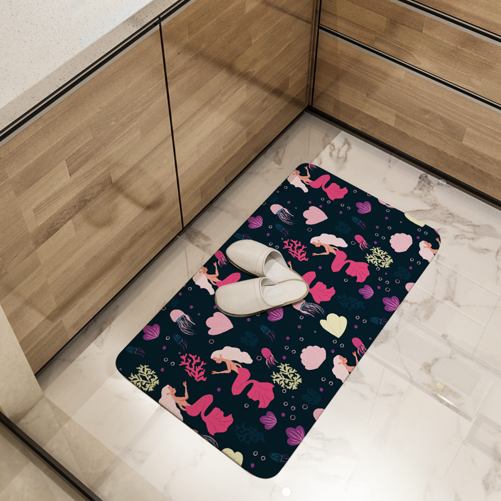Kitchen Floor Mats – Underwater Cute Mermaid With Colorful Hair