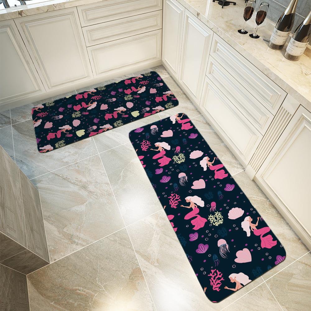 Kitchen Floor Mats – Underwater Cute Mermaid With Colorful Hair