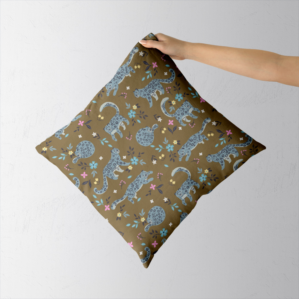 Throw Pillow – Snow Leopard & Floral Pattern