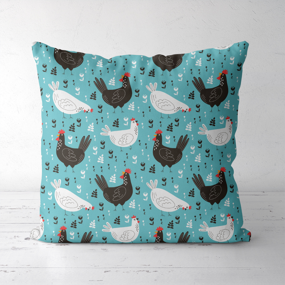 Throw Pillow – Lovely Cartoon Hens and Roosters