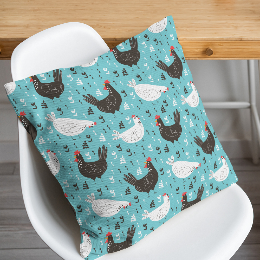 Throw Pillow – Lovely Cartoon Hens and Roosters