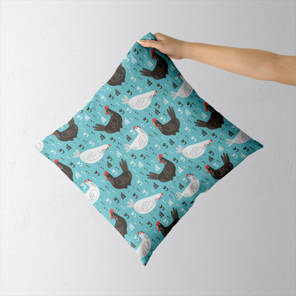 Throw Pillow – Lovely Cartoon Hens and Roosters
