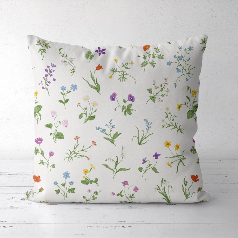 Throw Pillow – Gentle Botany With Colorful Spring Flowers
