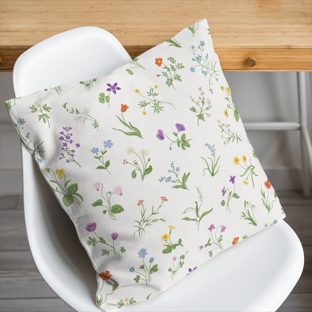 Throw Pillow – Gentle Botany With Colorful Spring Flowers