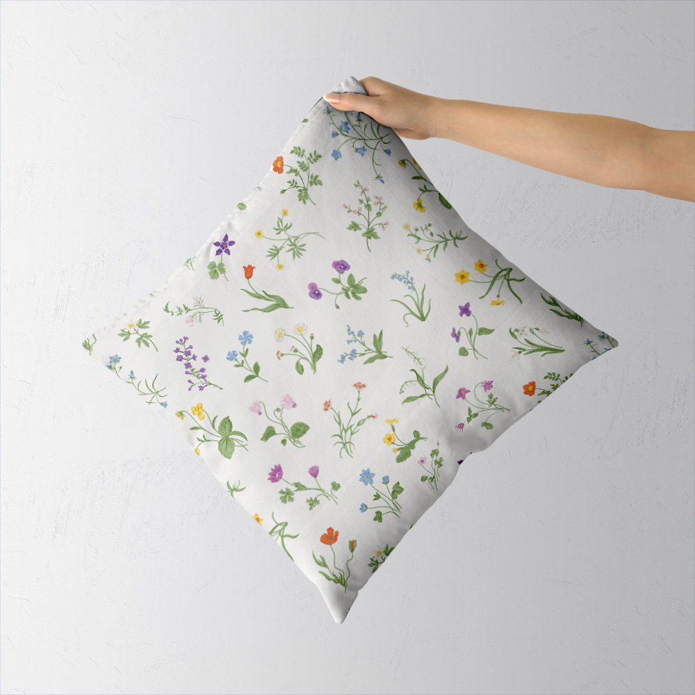 Throw Pillow – Gentle Botany With Colorful Spring Flowers