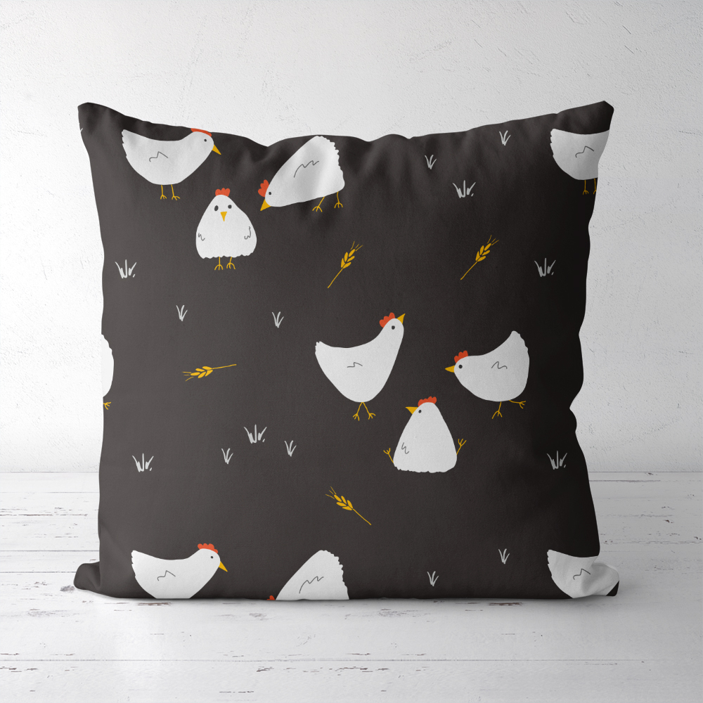 Throw Pillow – Cute Cartoon Farmhouse Chicken Hen