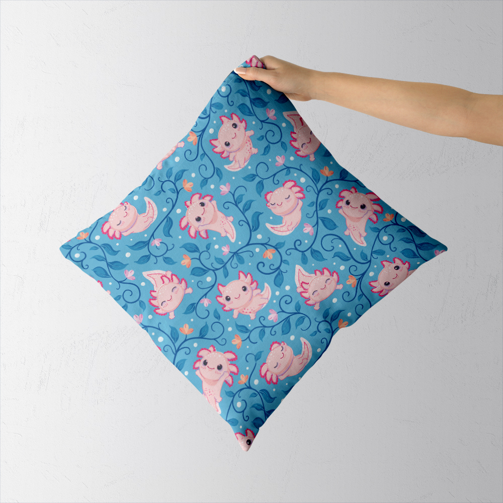 Throw Pillow – Cute Happy Baby Axolotls And Algae