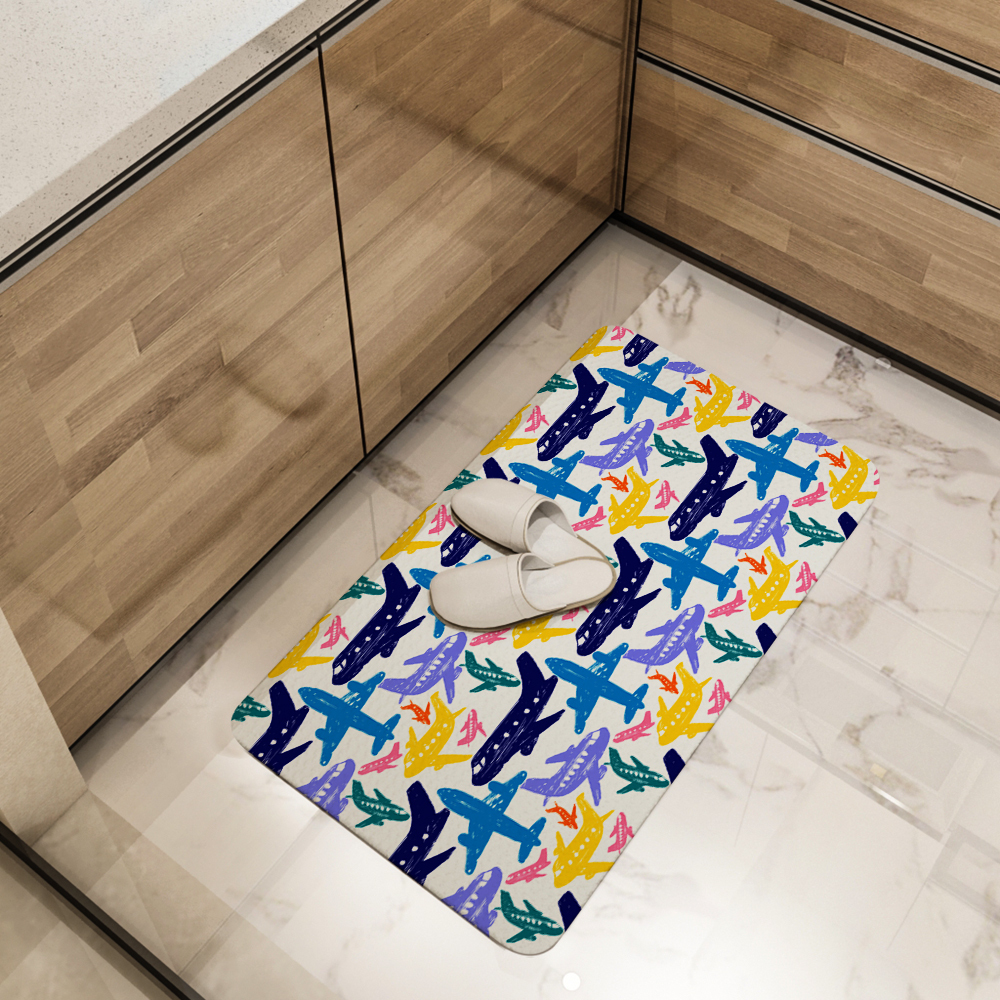 Kitchen Floor Mats – Hand Drawn Colorful Funny Airplanes
