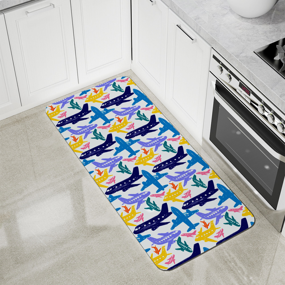 Kitchen Floor Mats – Hand Drawn Colorful Funny Airplanes