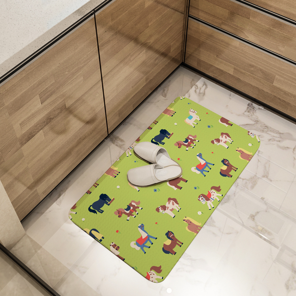 Kitchen Floor Mats – Funny Flat Pony On Green Meadow