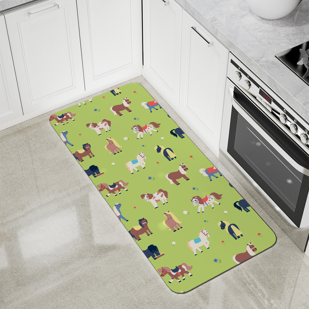 Kitchen Floor Mats – Funny Flat Pony On Green Meadow