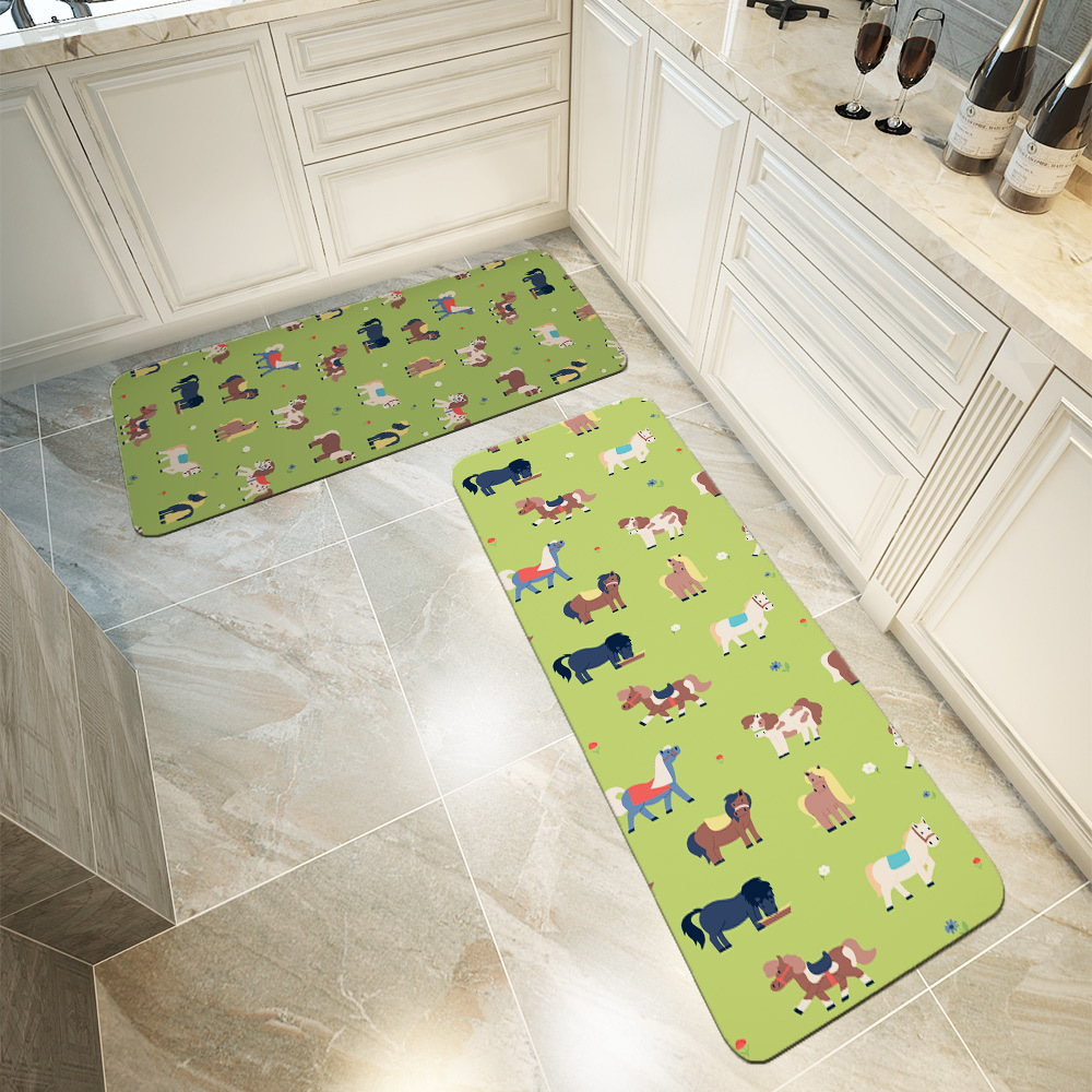 Kitchen Floor Mats – Funny Flat Pony On Green Meadow