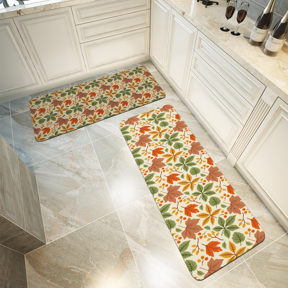 Kitchen Floor Mats – Colorful Autumn Leaves & Berry Thanksgiving