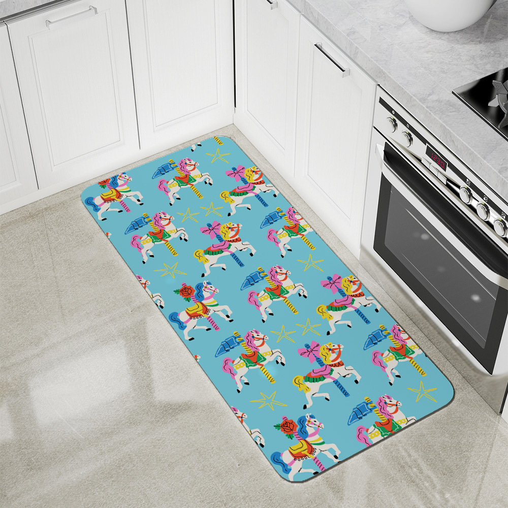 Kitchen Floor Mats – Hand drawn Colorful Carousel Horses