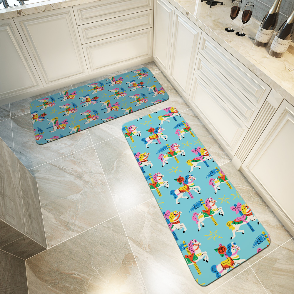 Kitchen Floor Mats – Hand drawn Colorful Carousel Horses