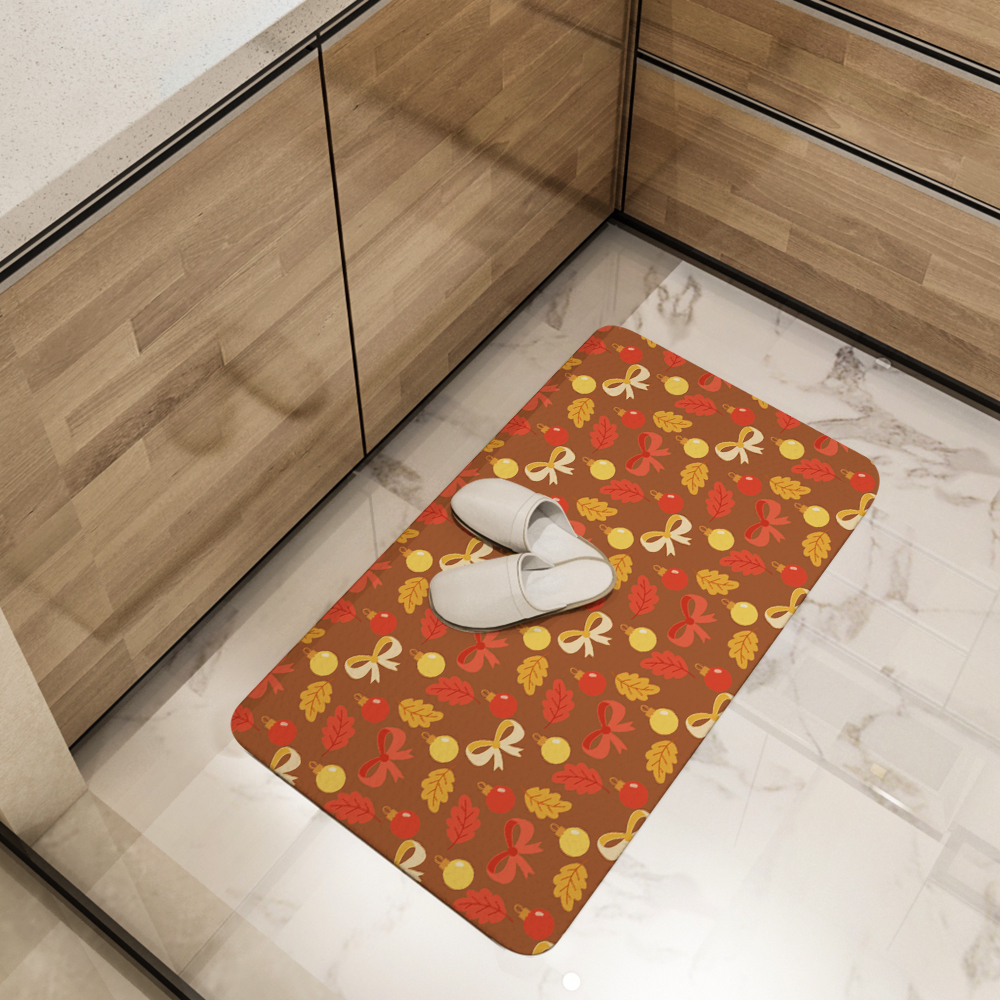 Kitchen Floor Mats – Rustic Autumn Leaf Ribbon Bow Bauble