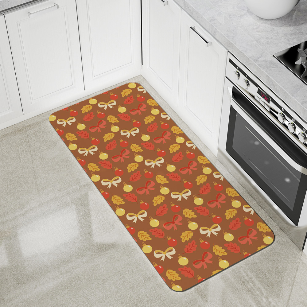 Kitchen Floor Mats – Rustic Autumn Leaf Ribbon Bow Bauble