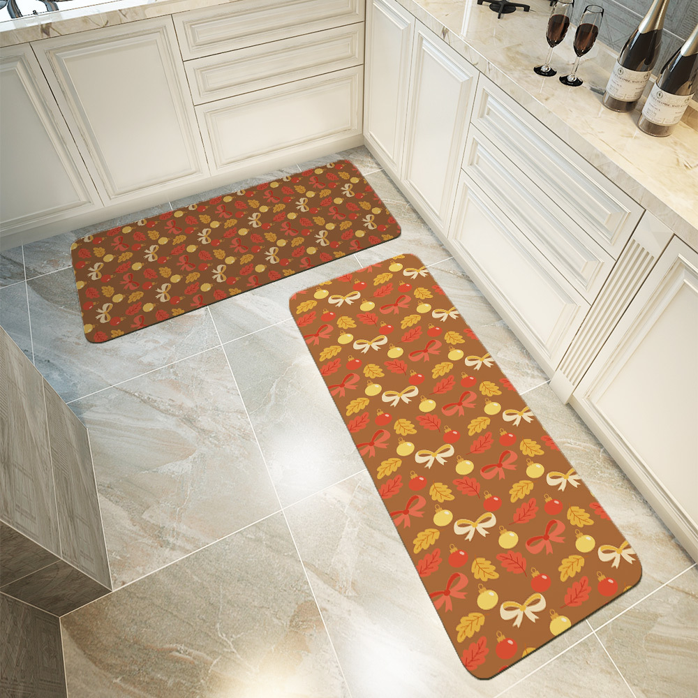 Kitchen Floor Mats – Rustic Autumn Leaf Ribbon Bow Bauble