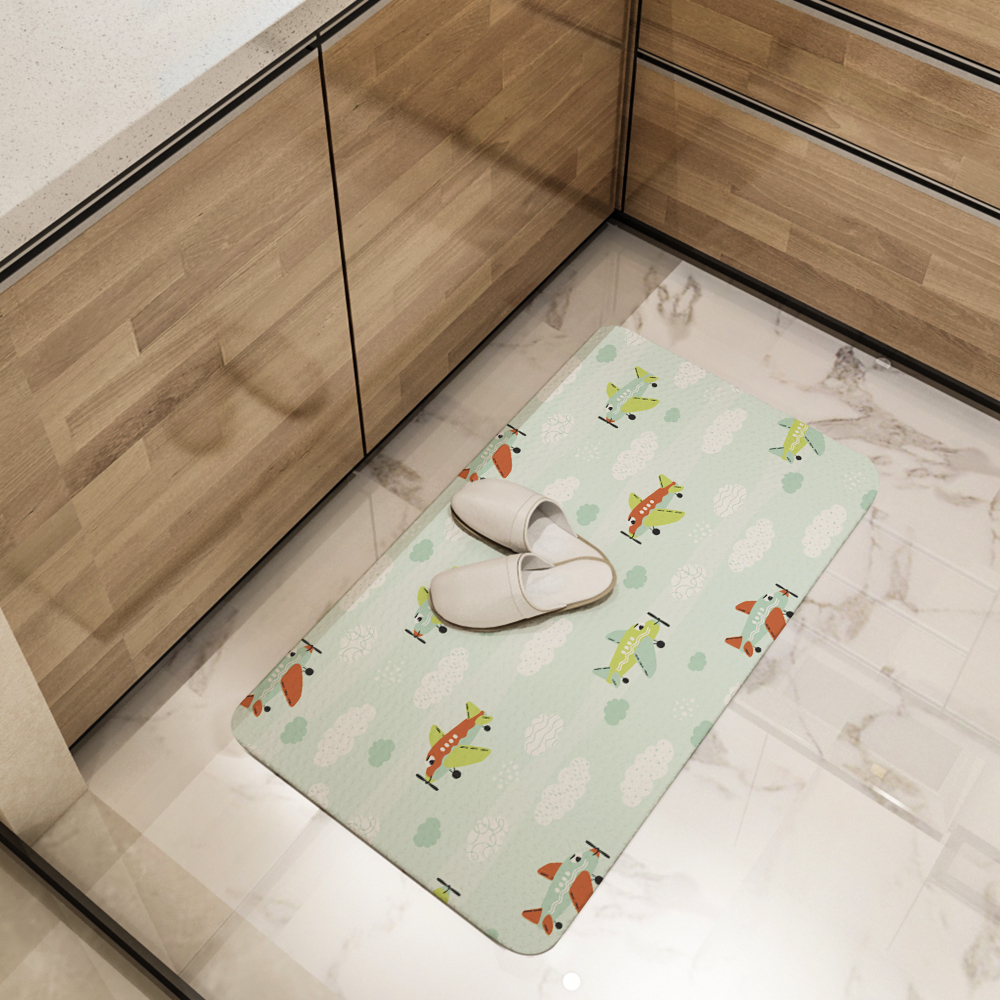 Kitchen Floor Mats – Cute Cartoon Airplanes & Clouds Pattern